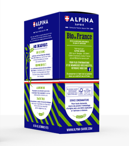 création coté et dos packaging de pates alimentaires bio de France